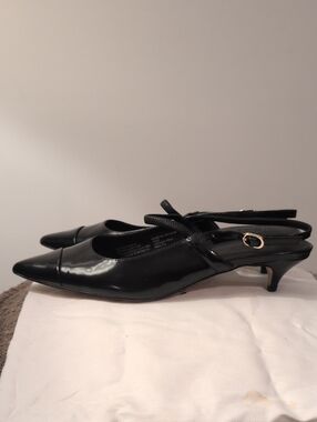 J. CREW Robin Mary Jane Pointed Toe Spazzola Black Kitten Heel Slingbacks